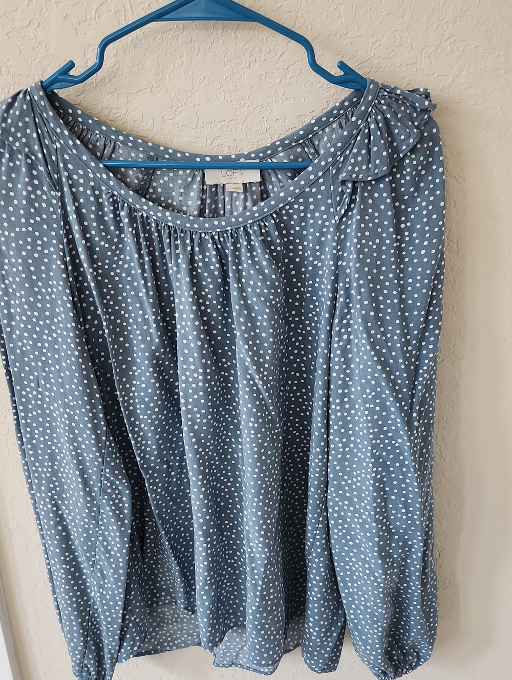 LOFT Dusty Blue Polka Dot Peasant Top